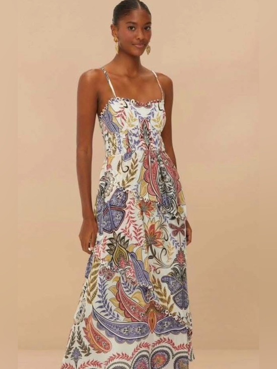 FARM Rio Dresses & Skirts - FARM Rio White Maxi Dress with Multicolor Paisley Print